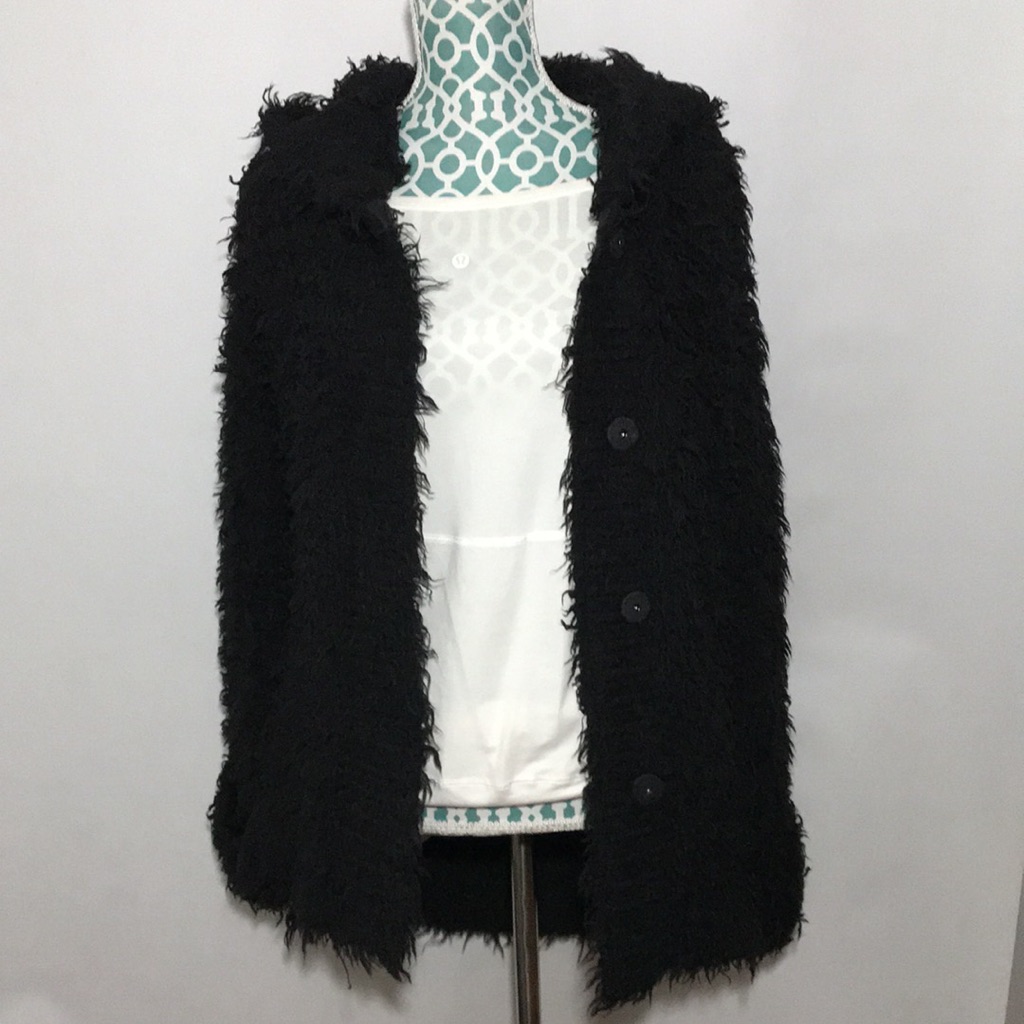 Atm Anthony Thomas Melillo Brand Black Hoodie Cardigan Fuzzy Cozy Jacket Small